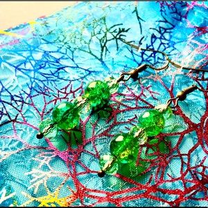 Green and Gold Beaded bronze Earrings